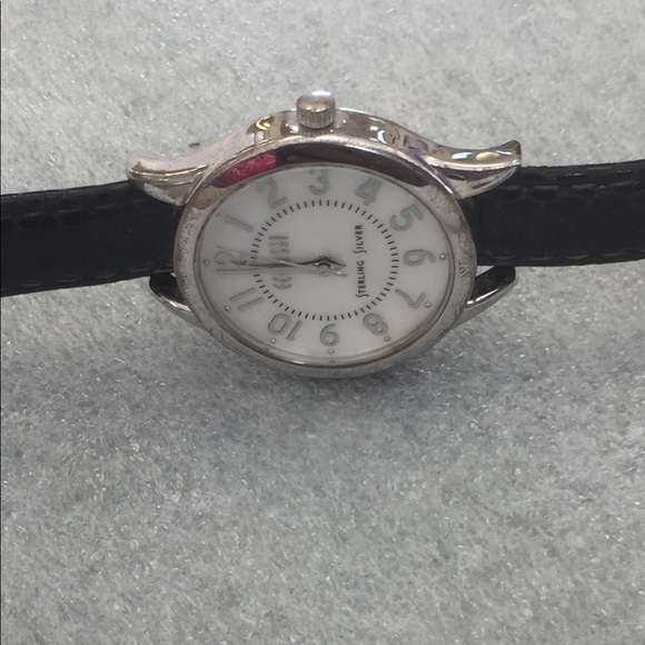 Ecclissi Accessories - Ecclissi Sterling Silver Black Leather Band Watch